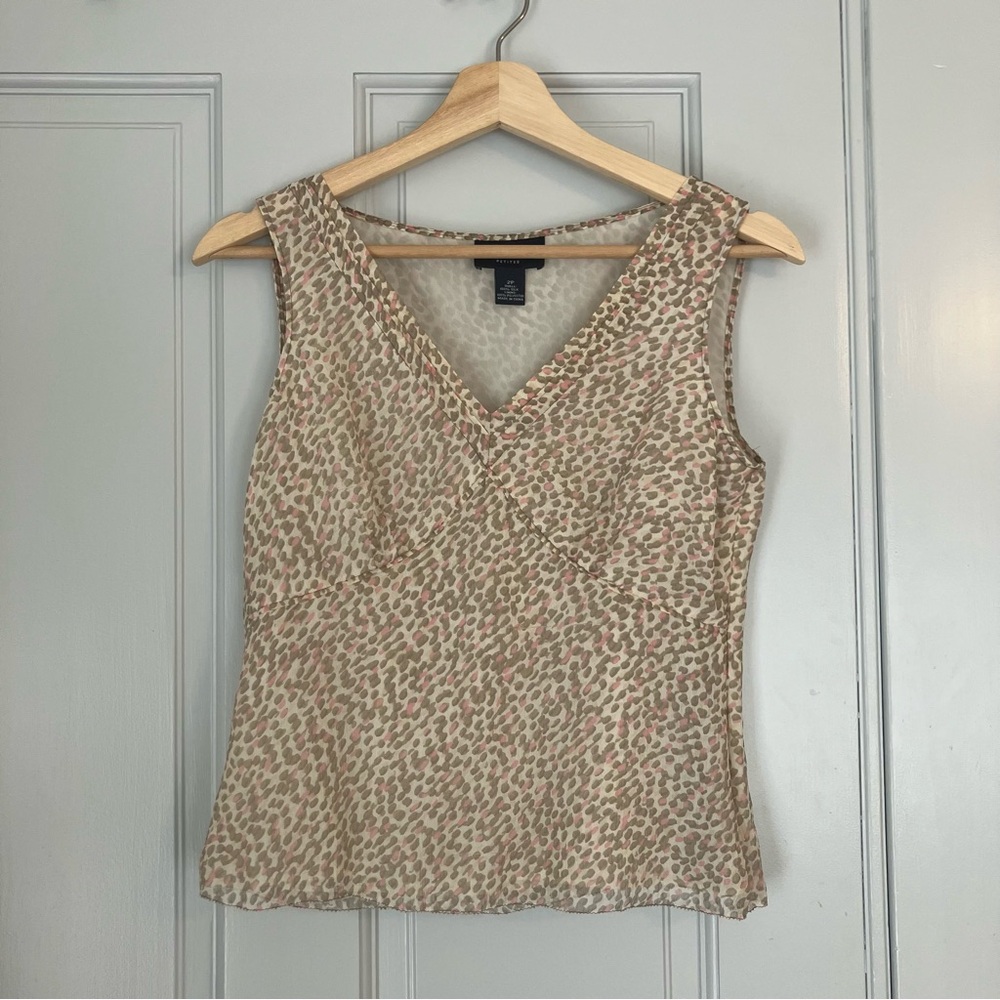 Ann Taylor Silk Blouse | Pink Beige Print | Women’s Small Feminine Chic